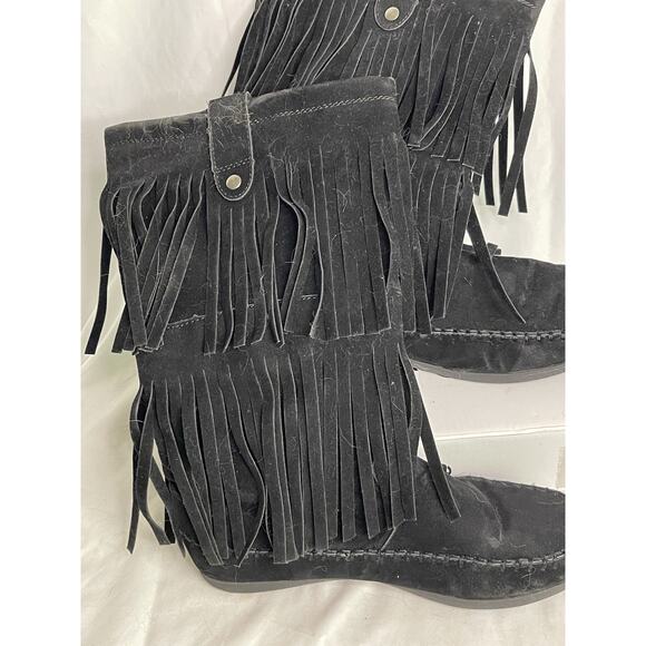 Rampage Fringe Suede Boots Women’s 8M Black Ram-Cammy BOHO Hippie Cosplay Rodeo - Picture 2 of 11